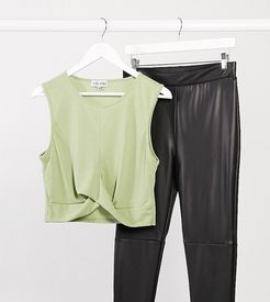 x Courtney Black activewear cross front crop top in olive-Green