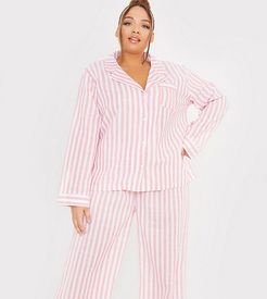 x Lorna Luxe pinstripe pajama shirt and pants set in pink