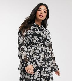 x Stephsa skater shirt dress in mono floral print-Multi