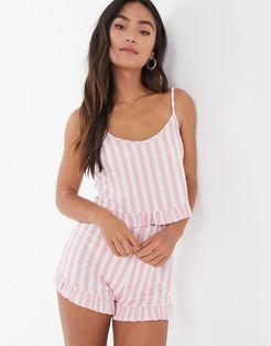 x Billie Faiers ruffle hem and short pajama set in pink stripe