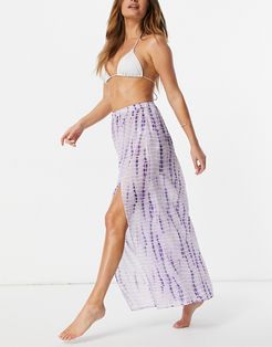 tie-dye print beach coordinating maxi skirt with slits-Multi