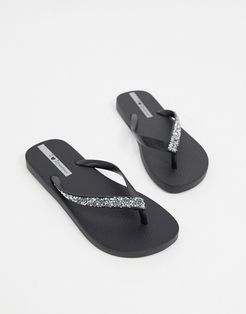 glam flip flops in black with silver embellishment