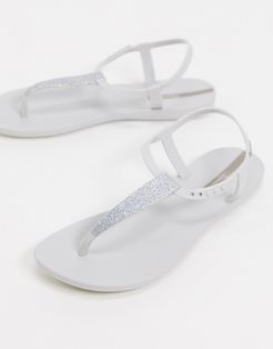 pop glitter flat sandals in white