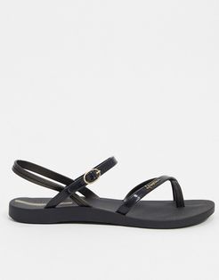 toe loop flat sandals-Black