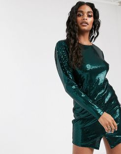 sequin mini dress in dark green