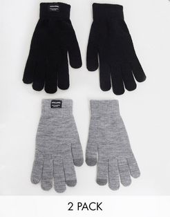 2 pack knitted gloves in black and gray-Multi