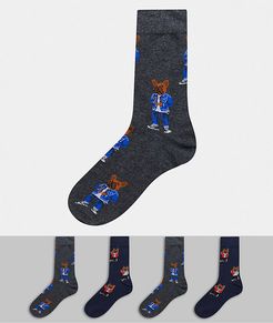 4 pack dog print socks in navy