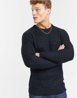Core crew neck textured sweater in dark navy