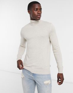Essentials roll neck sweater in oatmeal-Neutral