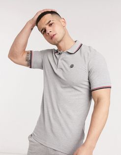 Essentials slim fit tipped logo polo in light gray-Grey
