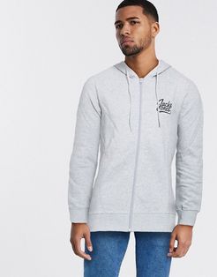 essentials zip through logo hoodie-Grey