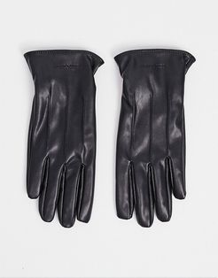 faux leather gloves-Black