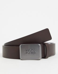 PU belt with logo buckle in brown