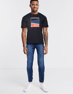 Split color print t-shirt-Black
