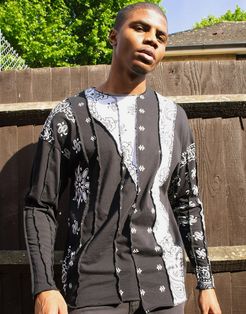 cut and sew paisley long sleeve top-Black