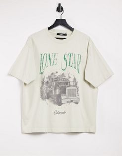 oversized lone star t-shirt-Beige