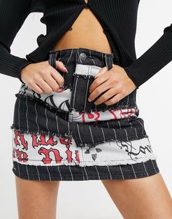 printed denim mini skirt set-Multi