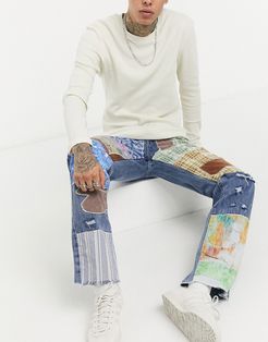 reworked patchwork jeans in blue-Blues