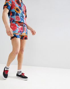 shorts in fish and floral print-Blue
