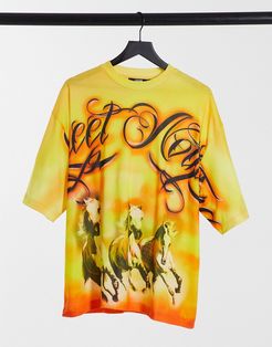 T-shirt with horse print in orange ombre