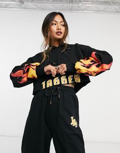 Jagger & Stone cropped hoodie with logo in flame print-Black