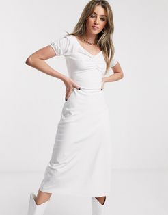Jagger & Stone midi bardot milkmaid dress with ruched front-White