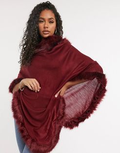 faux fur trim poncho in red