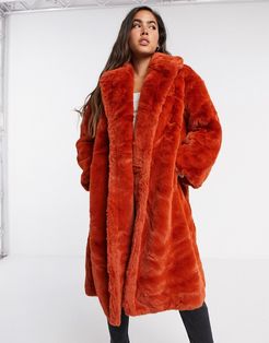 longer length faux fur coat in red