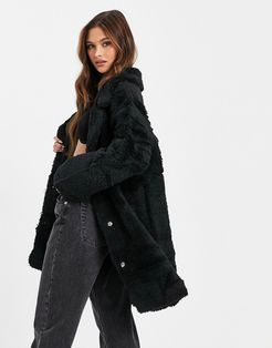 reversible faux shearling coat in black