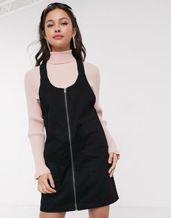 denim pini dress with zip detail in black