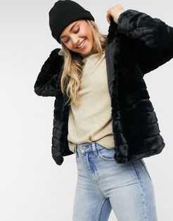 Emily faux fur hoodie jacket in black