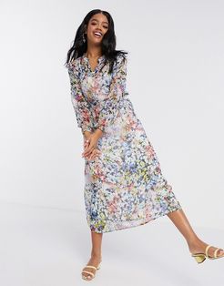 midi shirt dress in smudge floral-Multi