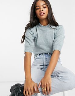 sweater with short puff sleeves in blue