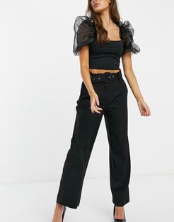 wide leg pant with belt in black