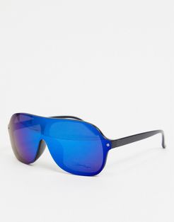 round sunglasses in black/blue lens