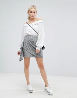 Wrap Front Mini Skirt In Vintage Check-Multi