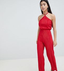 High Neck Wide Leg Jumpsuit-Red