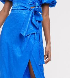 exclusive thigh split midi skirt in blue leopard-Blues