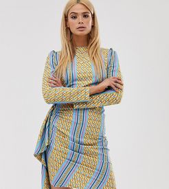 mini dress with asymmetric ruffle in blue chain print-Multi