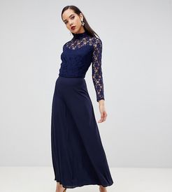 Over Lace Top Maxi Dress With Open Back-Navy