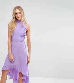Wrap Ruffle Detail High Neck Midi Dress-Purple