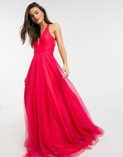 plunge maxi skater dress in red