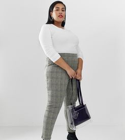 high waist check tapered pants-Gray