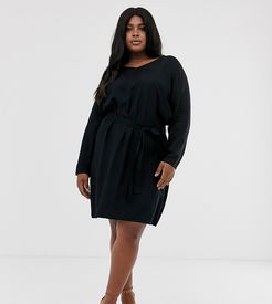 tie waist dress-Black