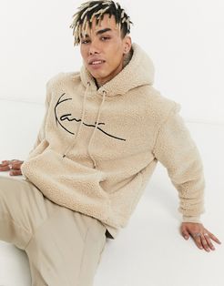 signature teddy fleece hoodie in beige