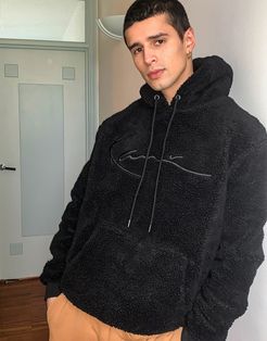 signature teddy fleece hoodie in black
