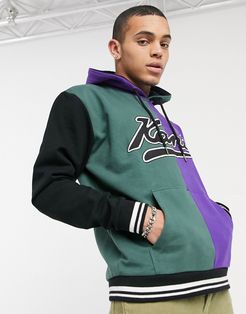 varsity block hoodie in green/purple