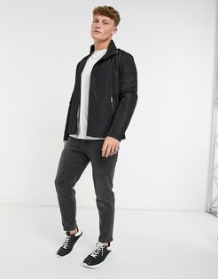 asymmetrical textured jacket with faux-fur lining-Black