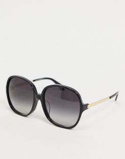 round sunglasses in gold with tortoise shell tips-Black