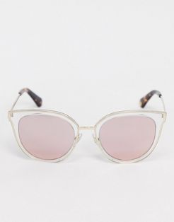 round sunglasses in white with pink lens